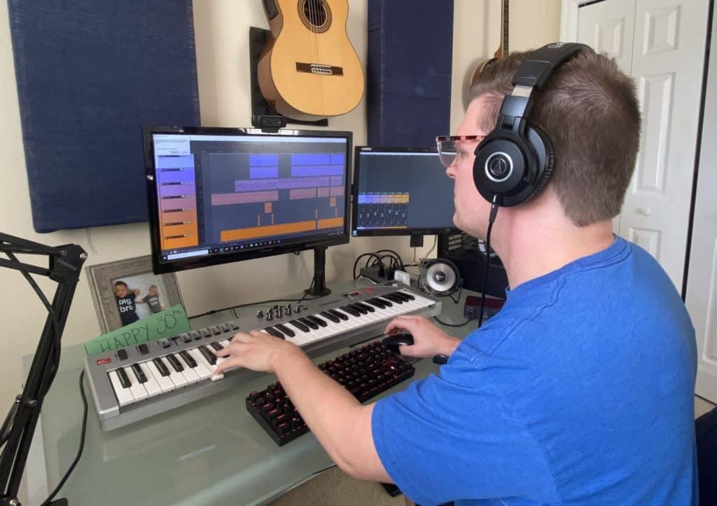matt kenyon composing video game music at his desk